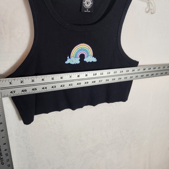 PacSun Black Sleeveless Crop Top with Scoop Neck & Rainbow Graphic  size S - Picture 10 of 11